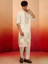 Men's Chiku Silk Blend Embroidered Kurta with Cream Pyjama
